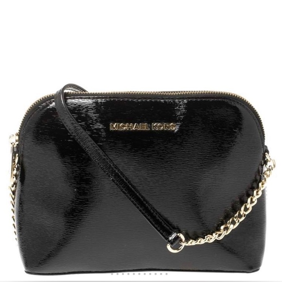 MICHAEL Michael Kors Black Textured Patent Leather Gold-tone Cindy Crossbody Bag - Picture 2 of 10